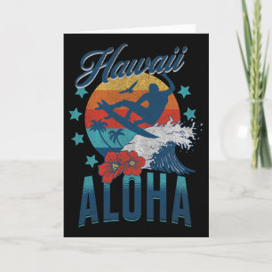 Tarjeta Aloha Playa Hawái Surf Vintage Hawaiano Retro 