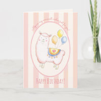 Alpaca acuarela con globo Cumpleaños rosa suave