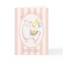 Alpaca acuarela con globo Cumpleaños rosa suave