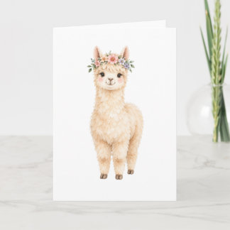 Tarjeta Alpaca con corona de flores
