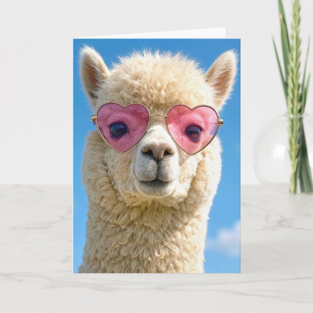 Tarjeta Alpaca de cumpleaños con gafas rosadas en forma de (Anverso)