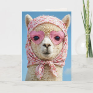 Tarjeta Alpaca de cumpleaños con pañuelo en la cabeza y ga