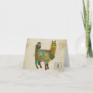 Tarjeta Alpaca de oro y notecard de búho Verde azulado