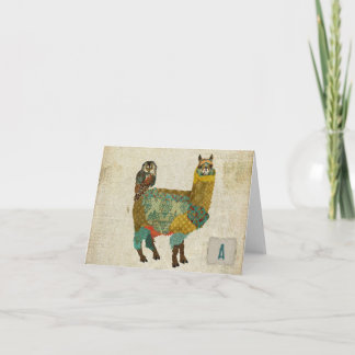Tarjeta Alpaca de oro y notecard de búho Verde azulado