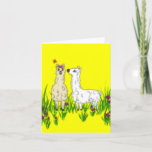 Tarjeta Alpaca en un campo de flores