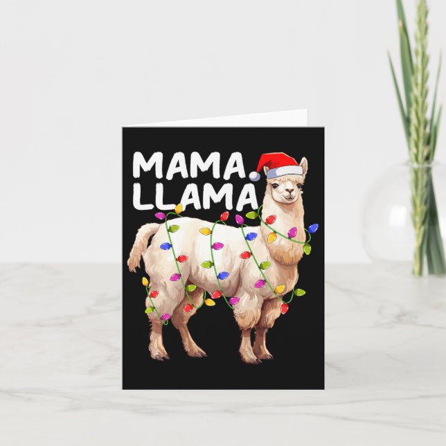 Tarjeta Alpaca Llama Xmas Iluminando Santa Hat Mama Llama  (Anverso)