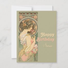 Tarjeta Alphonse Mucha Primrose CC0638 Cumpleaños Greeting
