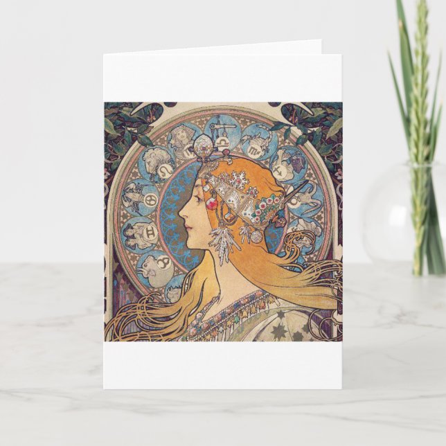 Tarjeta Alphonse Mucha, "Zodiac" (Anverso)
