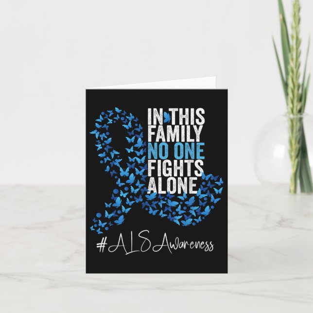 Tarjeta Als Awareness Month Blue Ribbon Butterflies (Anverso)