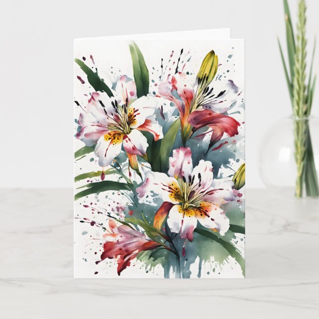 Tarjeta Alstroemeria - Flores en acuarela (Anverso)