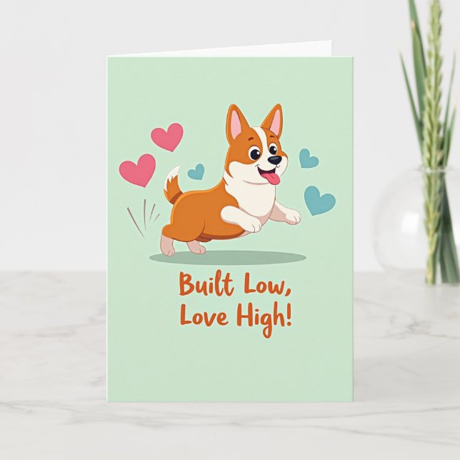 Tarjeta Alta de Amor de Corgi Alegre (Anverso)