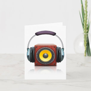 Tarjeta Altavoz de madera moderno con auriculares de músic
