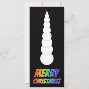 Tarjeta ¡Alto Snowman + "FELIZ NAVIDAD!" en texto arco iri