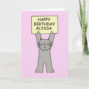 Tarjeta Alyssa Happy Birthday Cute Personalizado Cat
