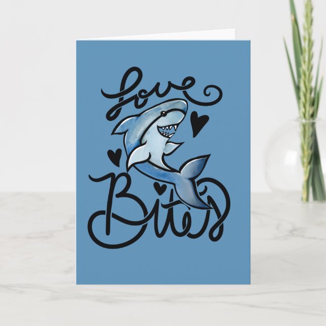 Tarjeta Ama a BITES El día de San Valentín gracioso Tiburó (Anverso)