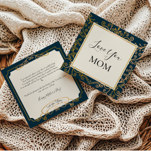 Tarjeta Ama a tu mamá Elegante marina y pergaminos de oro