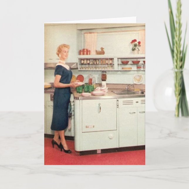 Tarjeta Ama de casa retra en cocina (Anverso)