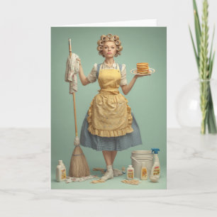 Tarjeta Ama de Casa Retro con Panqueques