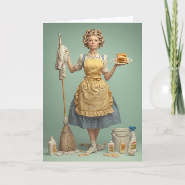 Tarjeta Ama de Casa Retro con Panqueques (Anverso)