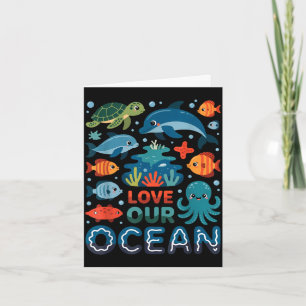Tarjeta Ama nuestro océano - animales marinos vida marina 