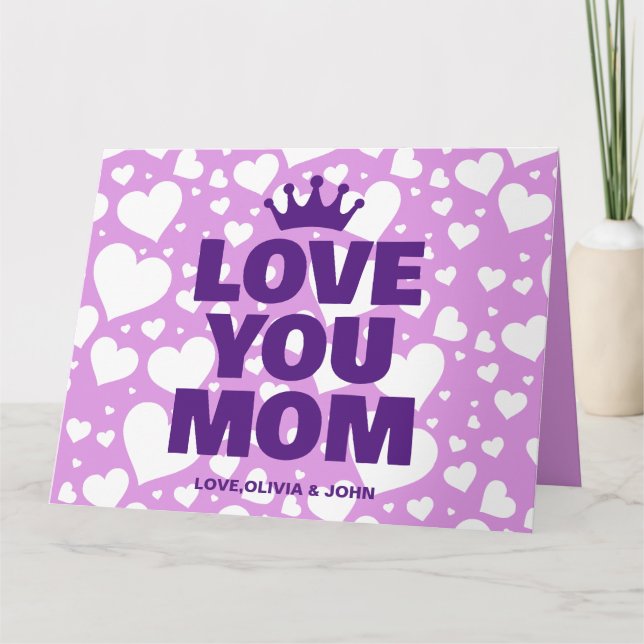 Tarjeta Ama personalizado, mamá foto morado (Anverso)