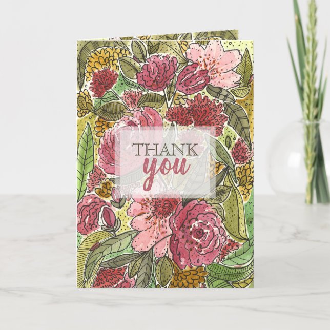 Tarjeta Amabilidad floral de acuarela y firma gracias (Anverso)