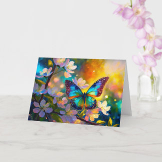 Tarjeta Amanecer de fantasía de flor de cerezo mariposa