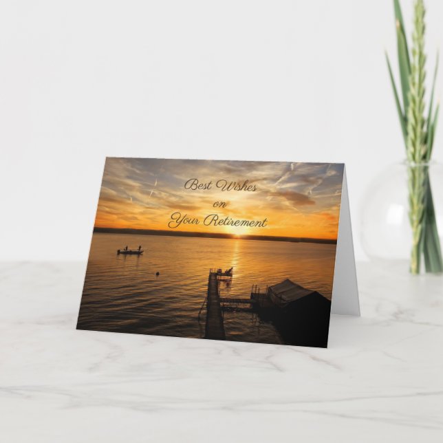 Tarjeta Amanecer en el lago, felicitaciones por jubilación (Anverso)