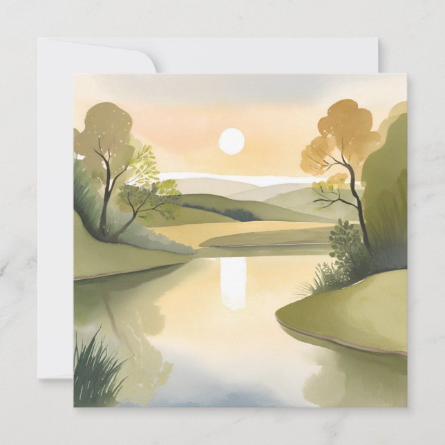 Tarjeta Amanecer en el río | Acuarela Amarillo (Anverso)