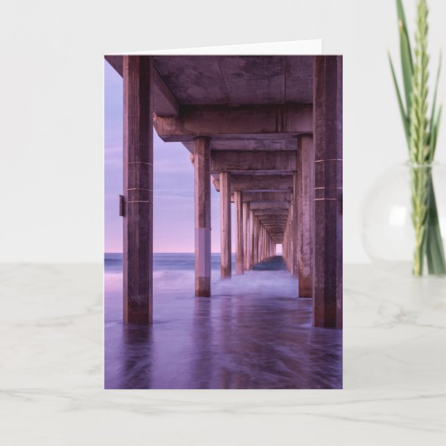 Tarjeta Amanecer morado en el muelle Scripps (Anverso)