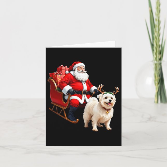 Tarjeta Amante de Perro Animal Santa Trineo Maltes Reindee (Anverso)