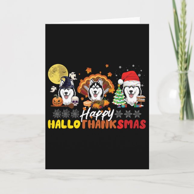 Tarjeta Amante de perro Husky Feliz Hallothanksmas Feliz H (Anverso)