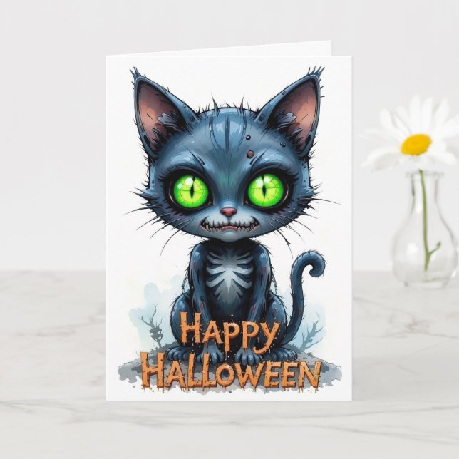 Tarjeta Amante del gato caprichoso de Halloween (Planta pequeña)