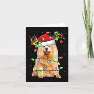 Tarjeta Amante del perro Chow Chow Luces de Navidad Santa 