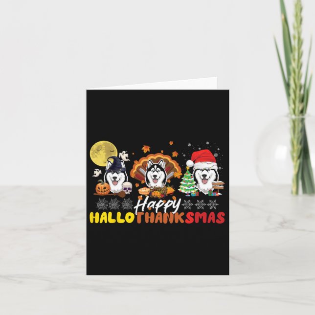 Tarjeta Amante del perro Husky Feliz Hallothanksmas Feliz  (Anverso)