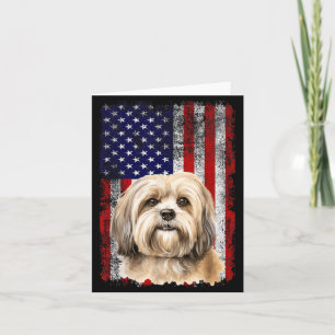 Tarjeta Amante del perro Lhaso Apso Bandera de EE. UU. 4 d