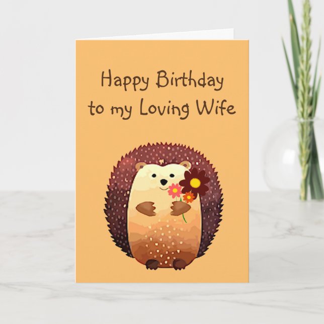 Tarjeta Amante esposa Cumpleaños Cute Hedgehog Animal (Anverso)