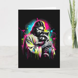 Tarjeta Amante Mapache Cristiano Basura Sosteniendo Dios F