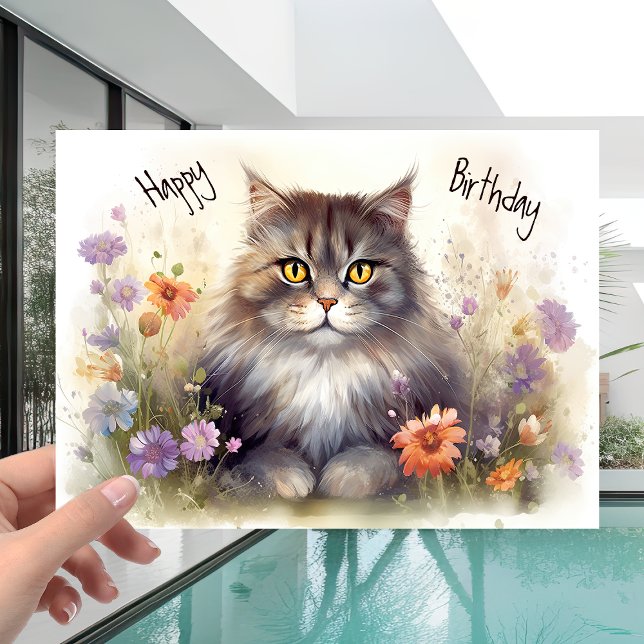 Tarjeta Amantes de la mascota Gato Kitty en las flores col (Subido por el creador)