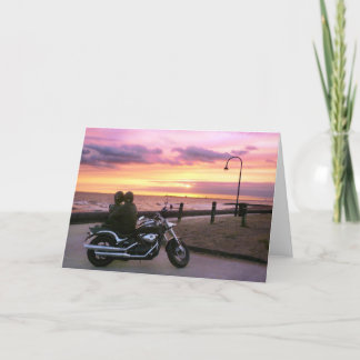 Tarjeta Amantes de la moto al atardecer