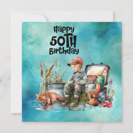 Tarjeta Amantes de la pesca 50 cumpleaños acuarela de pece