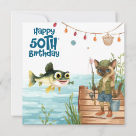 Tarjeta Amantes de la pesca 50 cumpleaños acuarela de pece