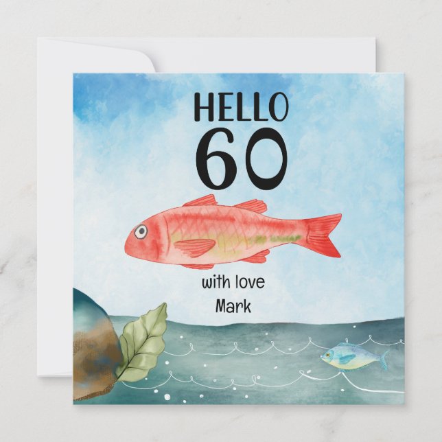 Tarjeta Amantes de la pesca 60 cumpleaños acuarela (Anverso)