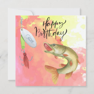 Tarjeta Amantes de la pesca cumpleaños con acuarela de pes