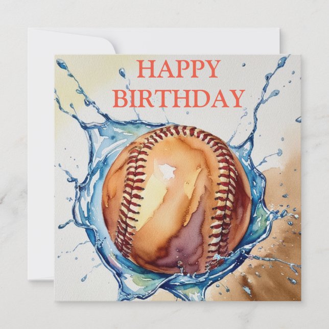 Tarjeta Amantes del Béisbol acuarela Splash Cumpleaños (Anverso)
