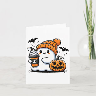 Tarjeta Amantes del café de Halloween se beben un fantasma