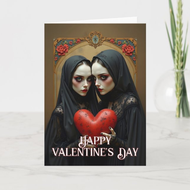 Tarjeta Amantes góticos oscuros con corazón carmesí (Anverso)