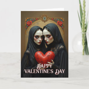 Tarjeta Amantes góticos oscuros con corazón carmesí