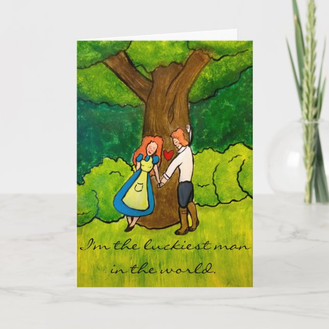Tarjeta "Amantes Irlandeses" - Feliz aniversario de él (Anverso)