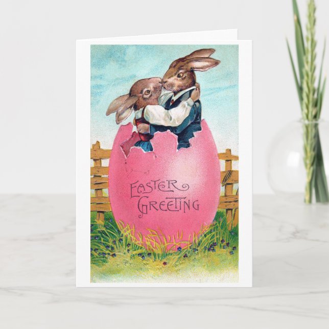 Tarjeta Amantes vintage del conejo de Pascua (Anverso)
